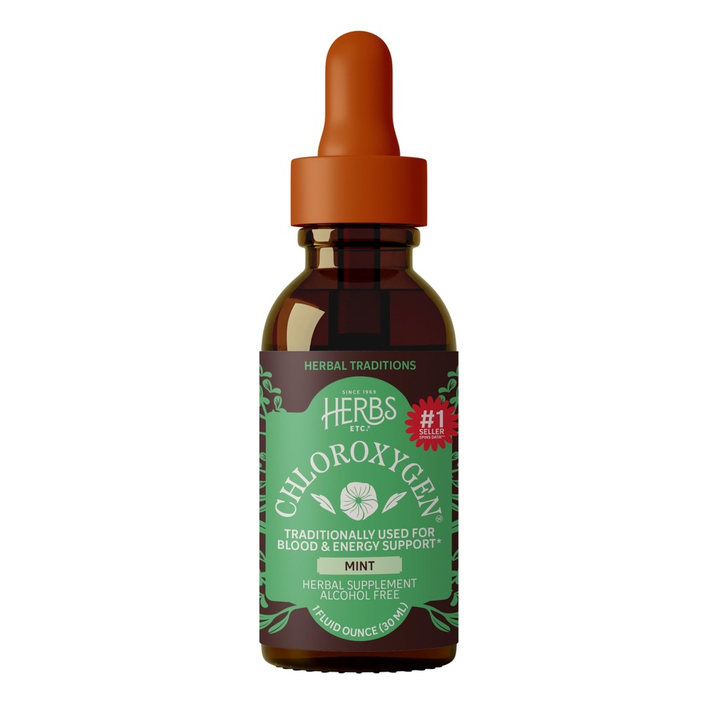 Herbs Etc. Kloroxygen Chlorophyll Konsentrasi Tinggi-konsentrasi Energi - Aid Sehat Darah Sirkulasi - Dukungan Natural Vitalitas - Alcohol- Free - 1 lf oz, Mint (sekitar 66 Servings)
