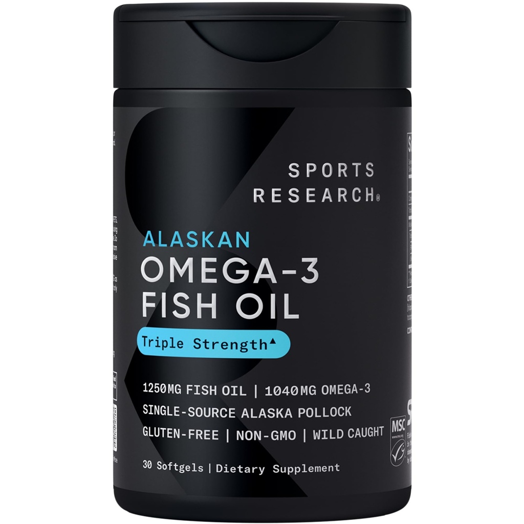 Penelitian Olahraga Triple Power Omega 3 Minyak Ikan 1250mg dari Wild Alaska Pollock - Burpless Fish Oil Suffel - 3 EPA & DHA
