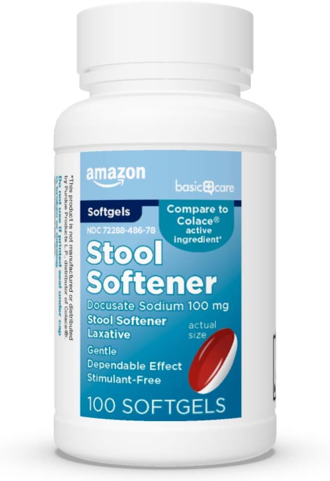 Laxative Care Stool Softer, Docucate Sodium 100 mg, Softgels, Untuk Peninggalan Sembelit, 100 Count