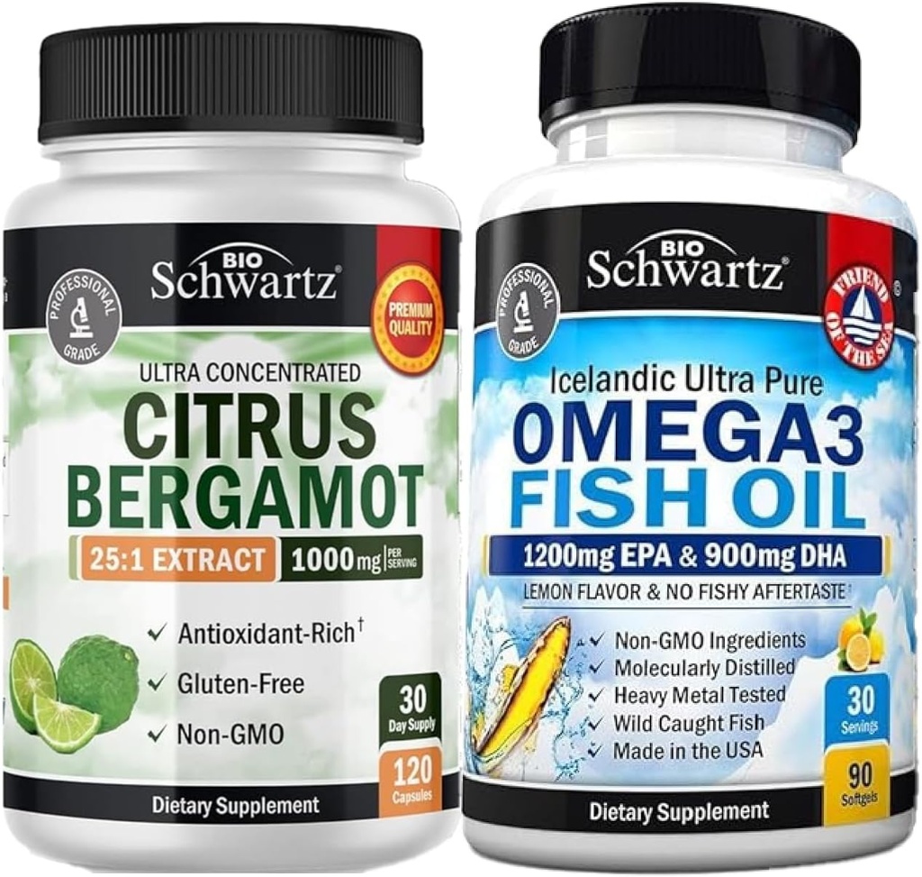 Triple Strength Omega 3 Fish Oil Softgeels (1 Month Supply) Plus 10000mg Citrus Bergamot Supplemen (1 Bulan)
