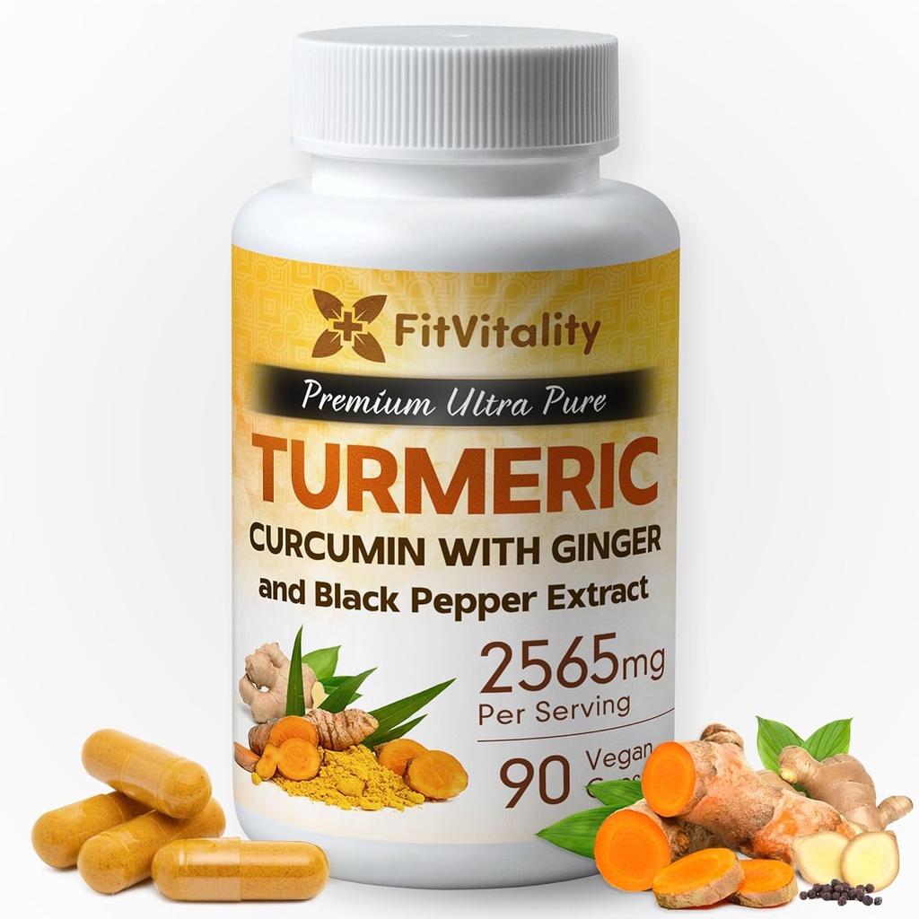 Ekstrak Turmeric Curcumin 2565 mg, 90 Capsules, 95% Curcuminoid & BioPerine Black Pepper Extract, Tambahan Suplemen Turmeric, All Natural & Non - GMO, Glutened-Free, Vegan Capsules