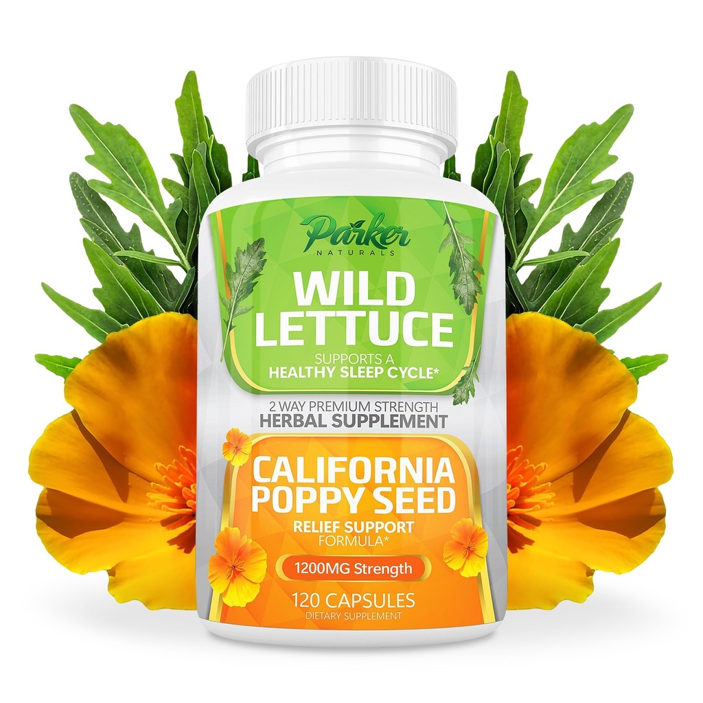 Parker Complates Wild Lettuce Extract & California Poppy Seed Suplement, 2 Way Premium Strength Herbal Suplemen untuk Sale & Relief Support, 120 Capsules