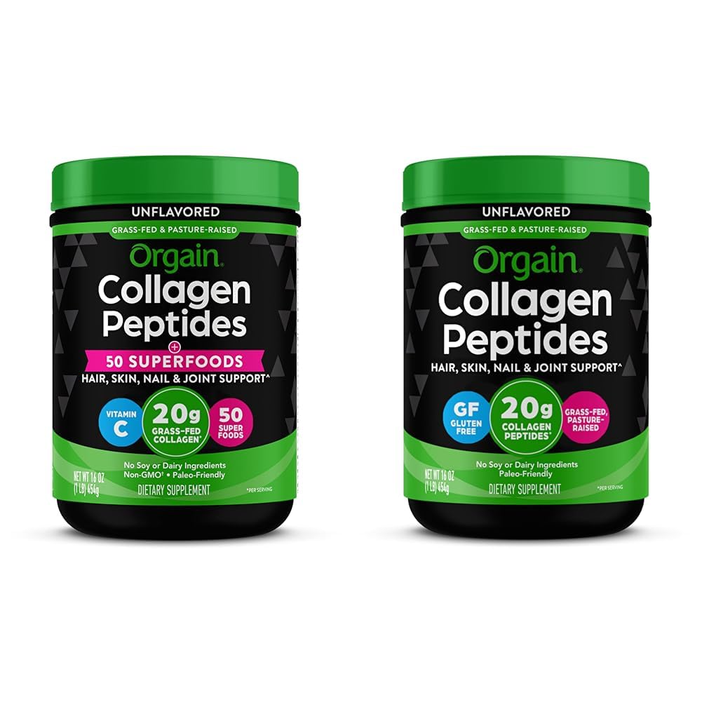 Orgain Hidrolyzed Powder + 50 Organik Superfood, 20g Grass Fed Collagen Peptides & Hydrolyzed Collagen Peptides Powder, 20g Grass Fed Collagen - Hair, Skin, Nail & Gabungan