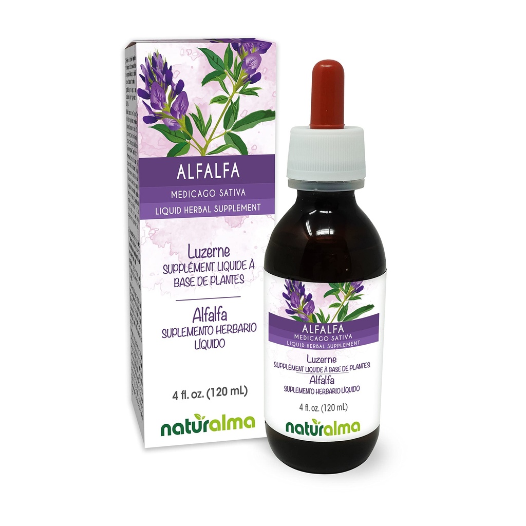 Naturalma Alfalfa atau Lucerne (Mediterania Sativa) ramuan dengan Bunga Alcohol- Free Tincture - Rich in Natural Chlorophyll - 4 fl oz Liquid Extract in Drops - Herbal Supplemen - Vegan