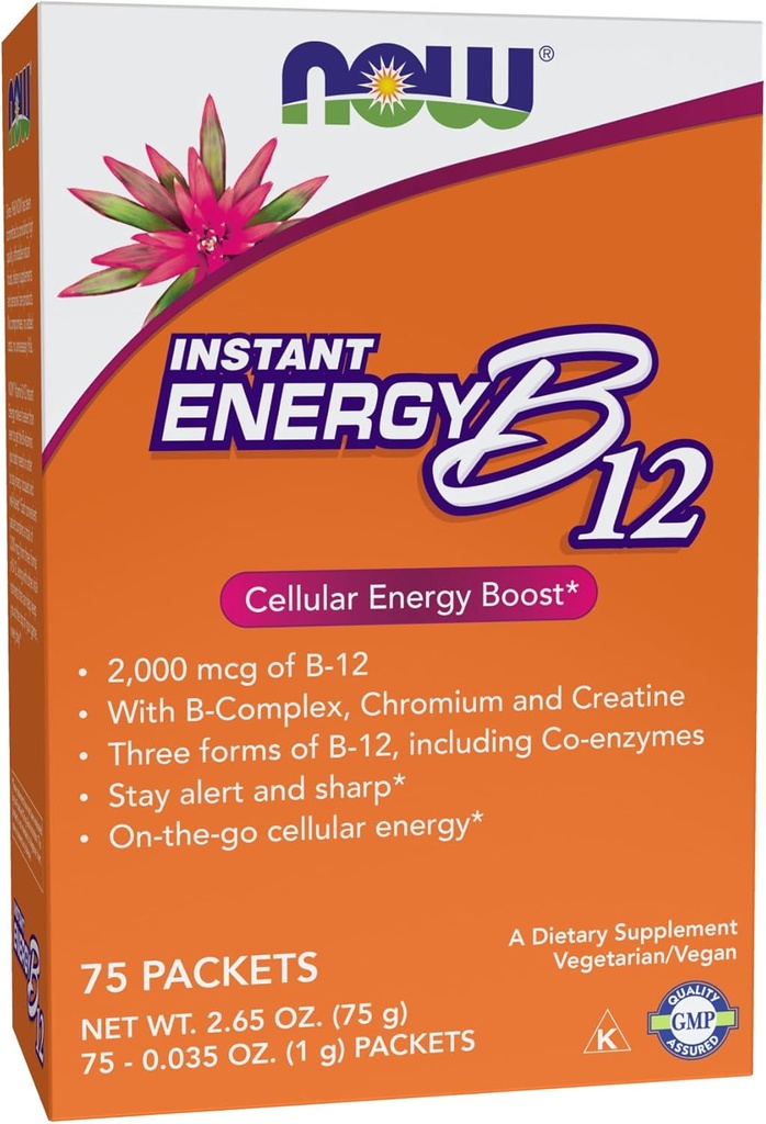 Suplemen SEKARANG, B-12 Energi Instan (2.000 mcg B-12 per paket), Boost Energi Cellular, 75 Paket