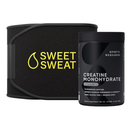 Sports Research Creatine Monohydrate and Sweet Sweat Waist Thrimmer - Black and Yellow (Medium)