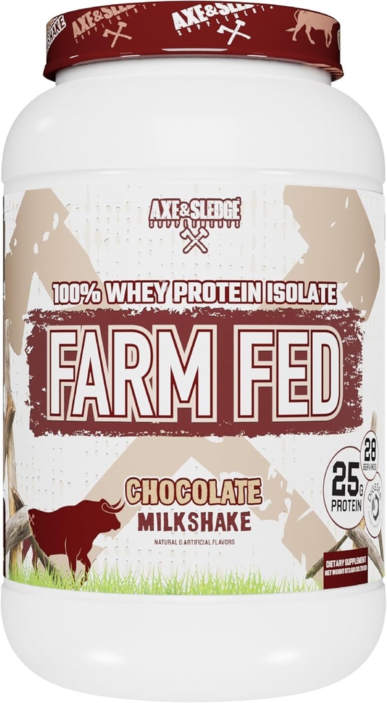 Axe & Sledge Farm Fed 100% Whey Protein Isolate 124; 25g Protein 124; Low Carb, Low Sugar, Gluten Free Of4; Protein Powder untuk Pria dan Perempuan 124; Keto 124; Made di Amerika Serikat 124; 28 Pelayan, Coklat Milkshake