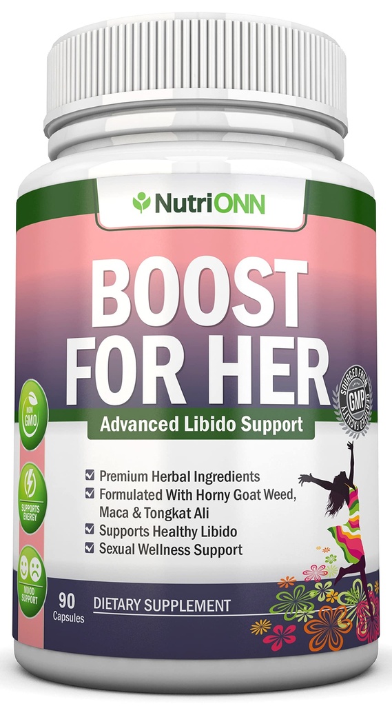Boost For Her Libido Booster For Women - Activates & Enhances Libido - Mood & Desire Boost - Non-GMO - All Natural Herbal Aphrodisiac - With Horny Goat Weed, Maca, Tonkat Ali & Tribulus - 90 Capsules