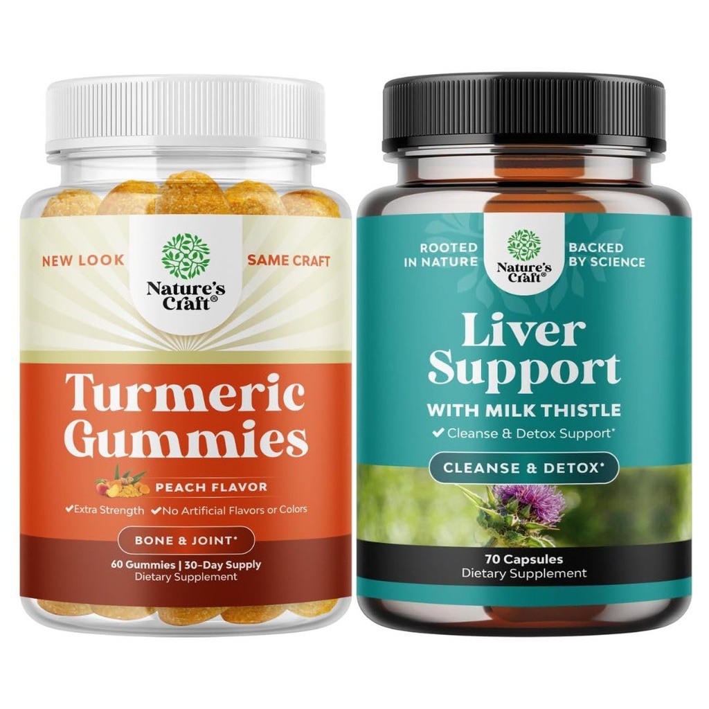 Bundle of Turmeric Curcumin Immune Support gummies and Liver Cleanse Detox & Repair Formula - Joint Dupport and Advanced Skin Care - with Milk Thistle Dandelion Root Turmeric and Artichoke Extract