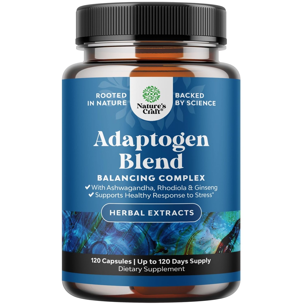 Herbal Adaptogen Mood Supplemen Dukungan - Perbaikan Adaptogens untuk Manajemen Stress & Cortisol dengan Ashwagandha Rhodiola Rosea & Maga - Vegan Non GMO & Daytime Friendly -120ct