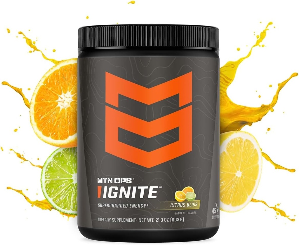 MTN OPS Ignite Supercharged Energy Drink Mix 45- Serving Tub, Citrus Bliss