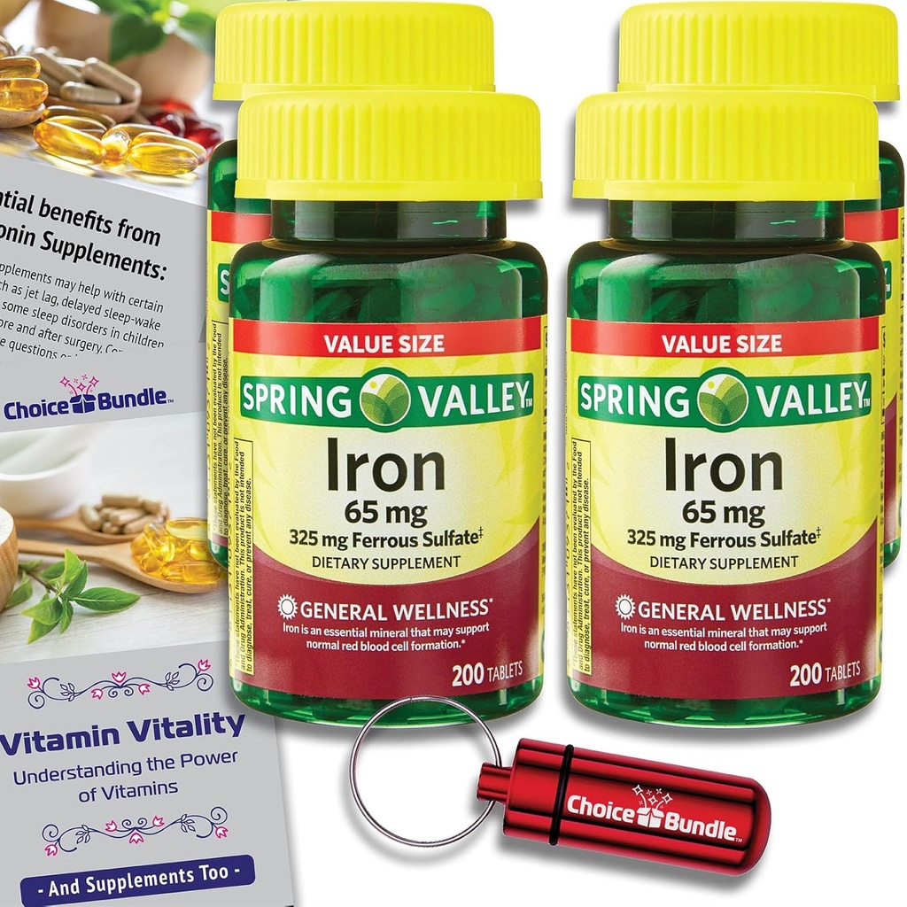 Nilai Tambahan Diet Lembah Spring Valley Ukuran 65 mg 200 Pilihan Pk Bundle (800 Total) + Vitamin Vitalitas Panduan & Pil (6 Item)!