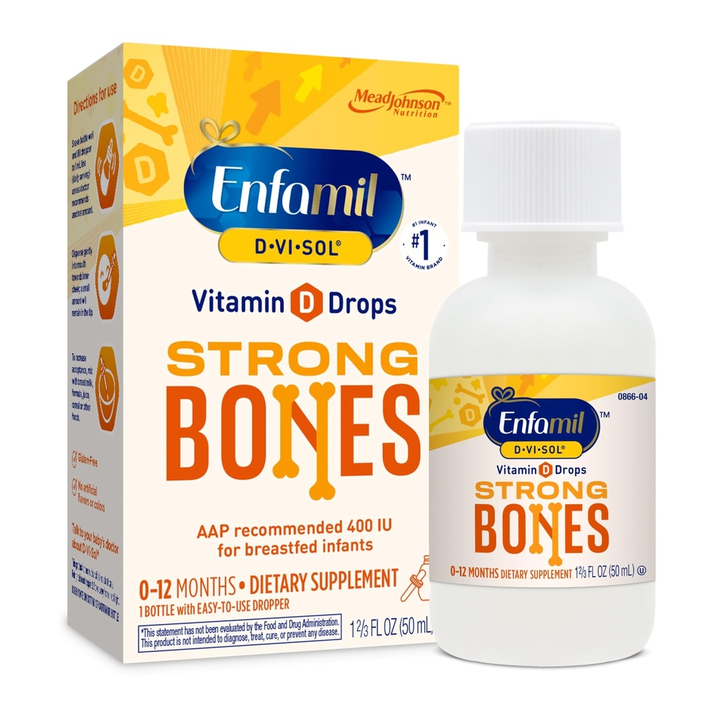 Enfamilil Baby Vitamin D- Vi- Sol Liquid Vitamin D Drops, Support Strong Teeth & Bone Development, 50mL Bottle