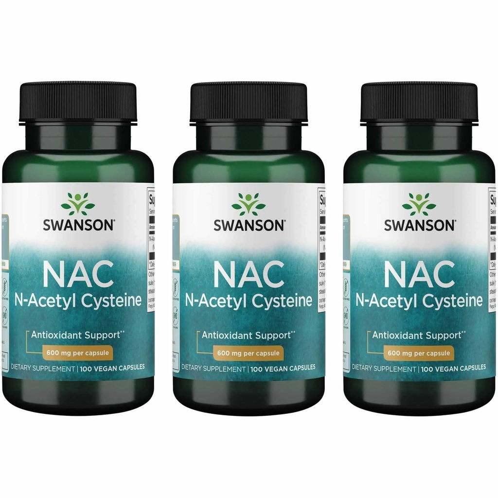 Swanson NAC - N- Acetyl Cysteine - Suplemen 600 mg 100 Capsules (3 Pack)