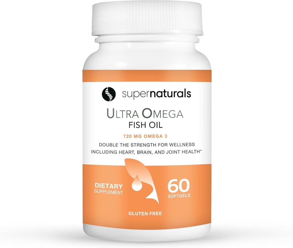Super Natural Ultra Omega Fish Oil - Omega 3 Fatty- Acids EPA DHA - Mendukung Fungsi Otak Meningkat, Menyediakan Nerve dan Mata Kesehatan 1200mg / 720 Omega-3- 60 Capsules