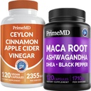 5-in- 1 Cinnamon Ceylon w Apple Cider Vinegar, Turmeric, & Ginseng Root (120ct) & 6-1 Maca Root Ashwagandha w DHEA & Black Pepper Fruit (120ct) Bundle - Energy, Mood, & Imune Support Supplemen
