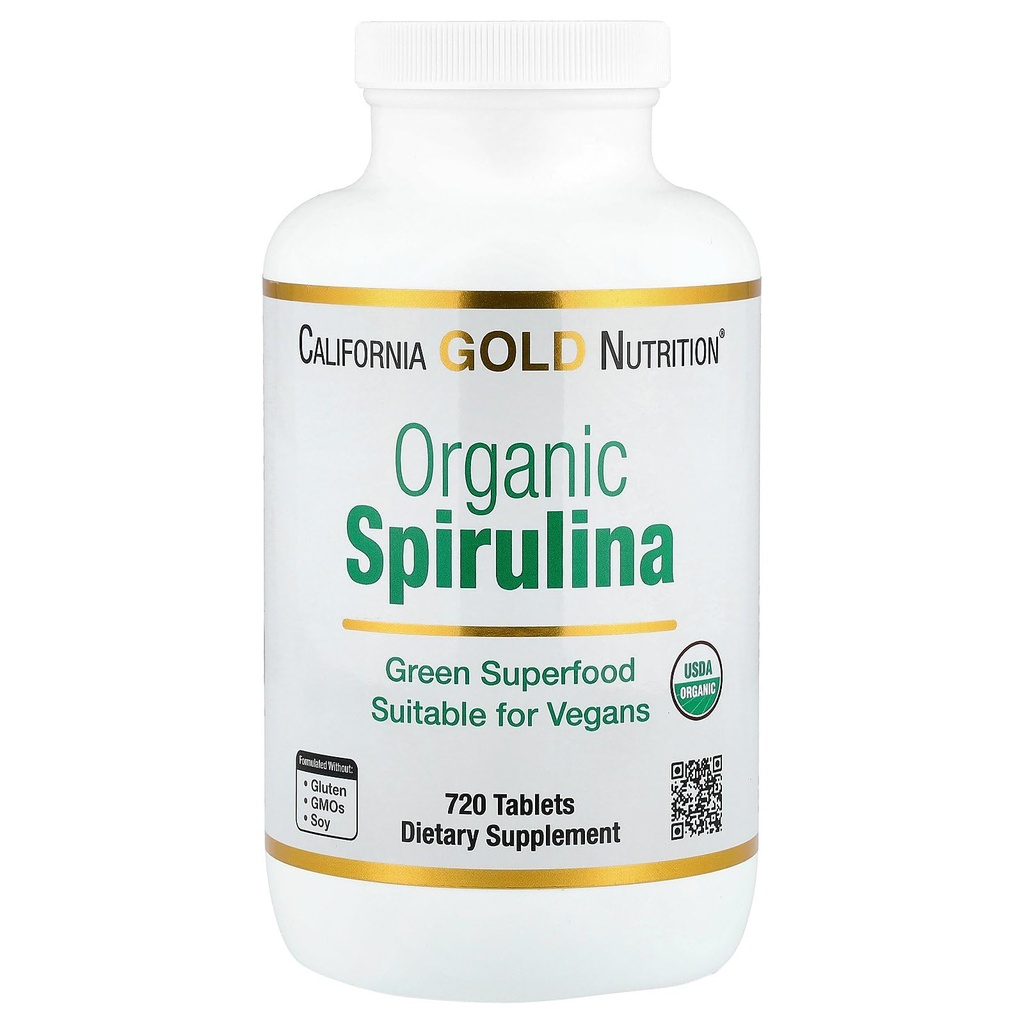 California Gold Nutrition Certified Organic Spirulina, USP Verifikasi, USDA Organik, Non-GMO, 500 mg, 720 tablet Vegetarian