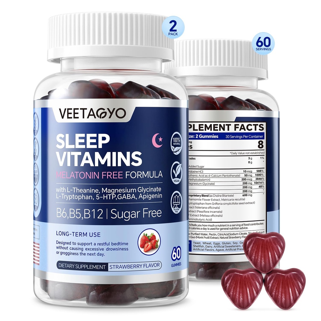 Melonain Free 5- HTP GABA Suplemen Gummies untuk Dewasa & Anak-anak 12 + dengan L-Theanine, Magnesium Glycinate, L- Tryptophan, Apigenin