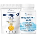 Mikro Ingrediens Omega- 3 Fish Oil 4.200mg & Magnesium Oxide 400mg Bundle Kemeja 14; Wild- Menangkap Ikan, Lemon Flavored, Burpless 124; Bentuk Elemental untuk Konsentrasi Max
