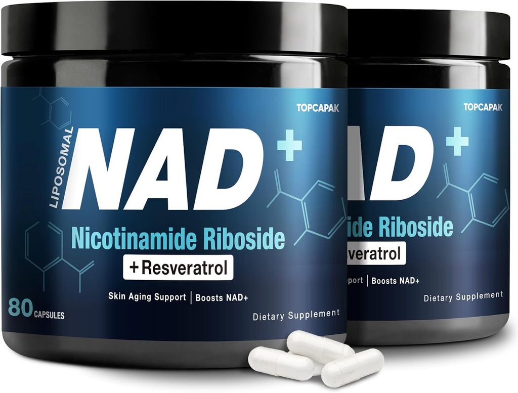 NAD + Supplemen 1000mg - Nicotinamide Riboside (NR) dan Resveratrol, Lipomal NAD of Pure Organik Ingreasi Perempuan & Men Heally Aging, Brain and Cellular Energy, 80 Capsules (2Pcs)