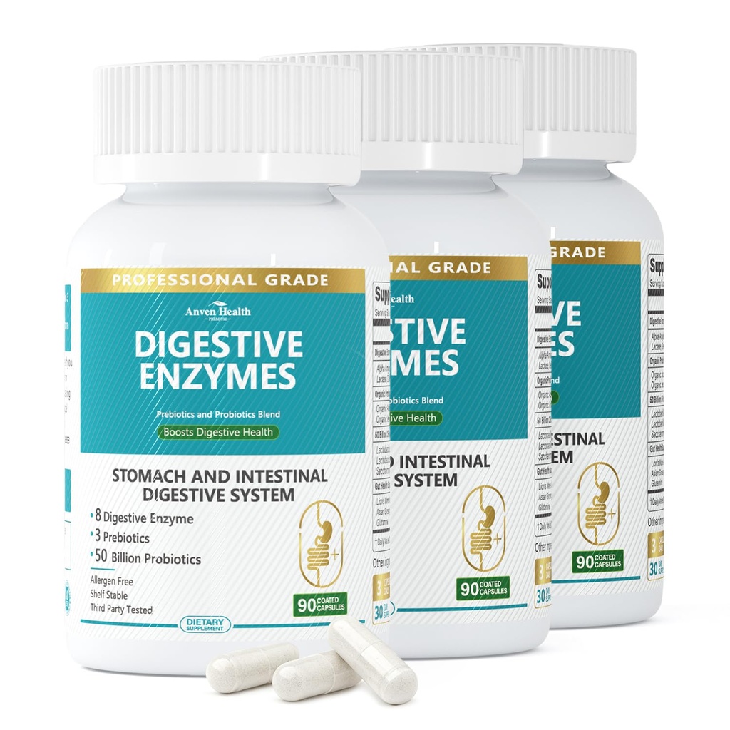 800mg Digetical Enzymes for Men and Women with Propoles & Pregories, 8 Key Enzymes, Protease, Amylase & Lipase 124; 270 Capsules - A 90-Day Supply for Bloating & Gas Relief - Non-GMO