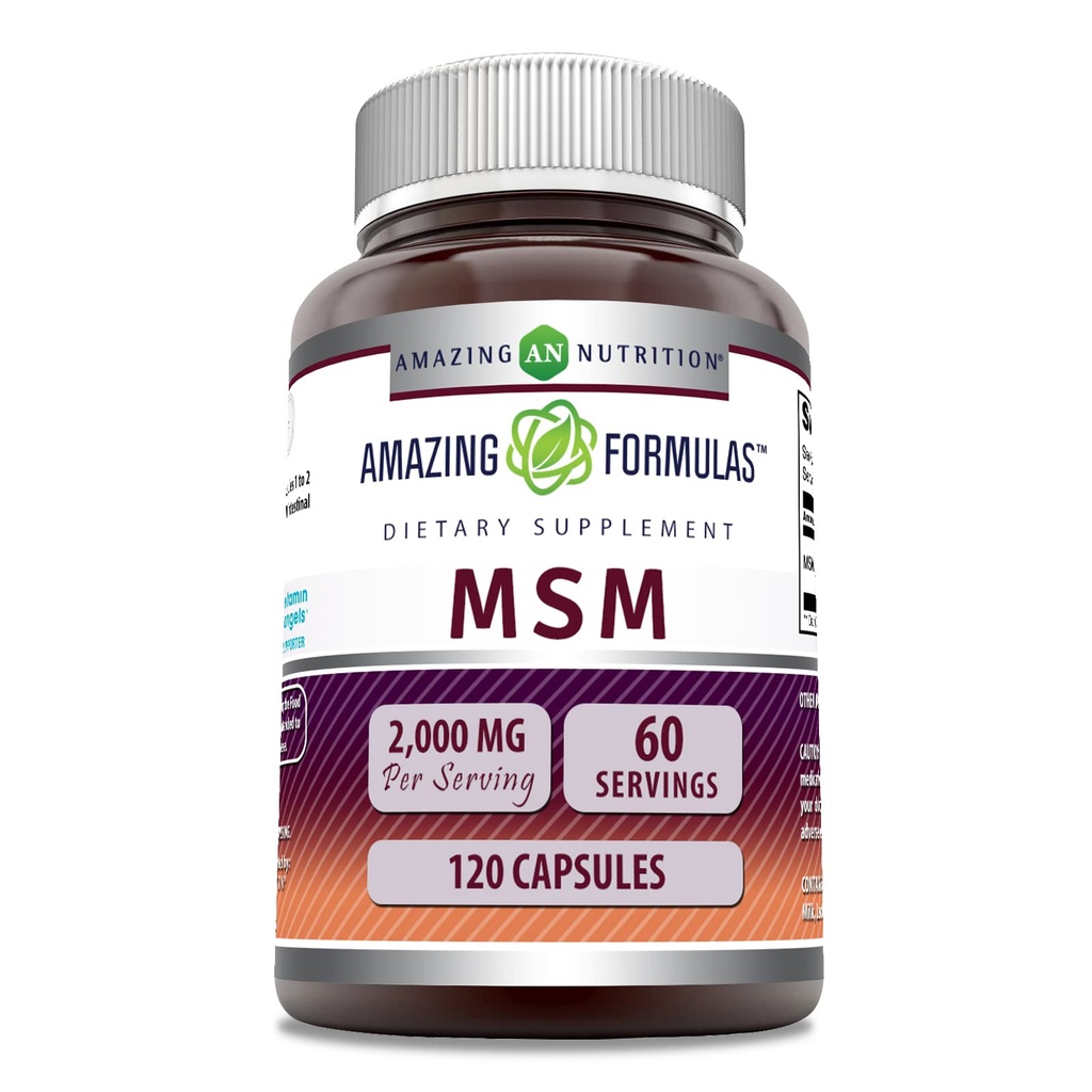 Amazing Formula MSM (Methylsulfonymetana) Suplemen 124; 2000 Mg per Serving 14; 120 Capsules 12.4; Non-GMO 124; Gluten-Free Alag14; Dibuat di AS