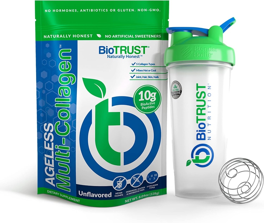 BioTrust Agneless Multi Collagen 5- in- 1 Powder Protein (Unfeared) BlenderBottle Bundle
