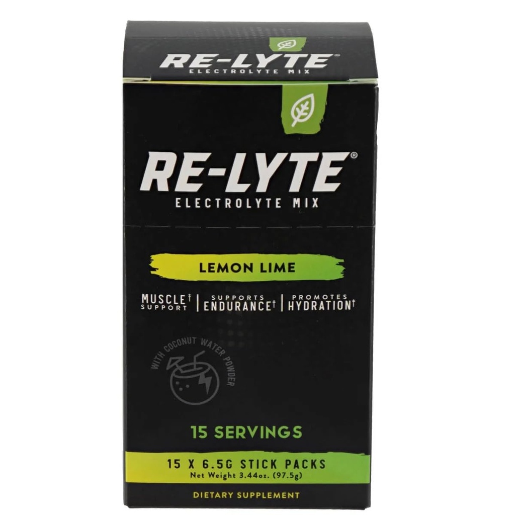 RELYTE RE- Lyte Electrolite Minum Mix Lemon Lime 15 Servings Paket 3.44 oz.