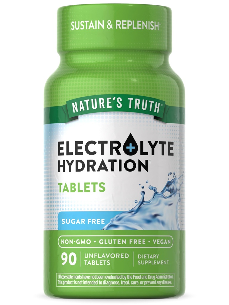 Nature 's Truth Electrolite Tablet nomor 124; No Sugar 14; 90 Count 124; Vegan, Non-GMO & Gluten Free Hidration Suplemen = Dengan Mineral