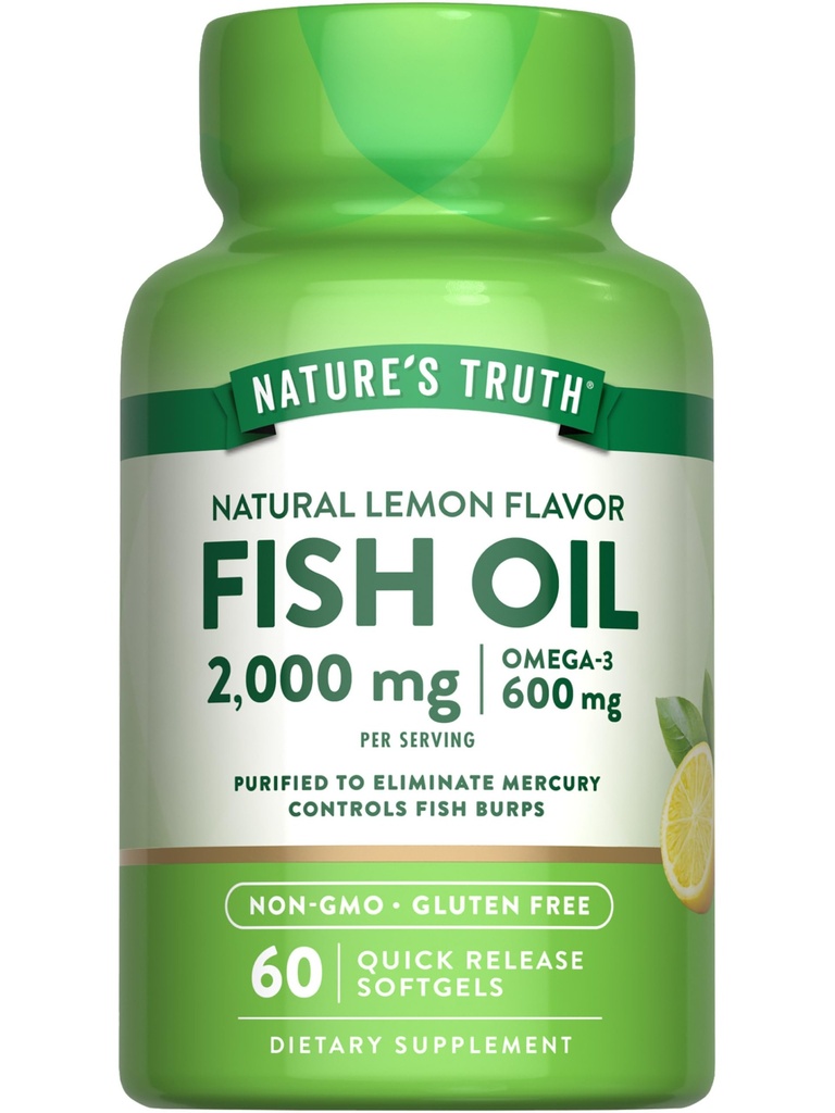 Suplemen Nature 's Truth Oil Omega 3: 124; 2000mg = 124; 60 Softgels 14; EPA & DHA 124; Lemon Flavor 124; Non-GMO dan Gluten Free