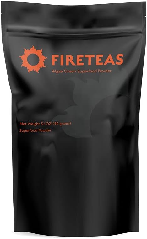 Fire Teas Greens Superfood Powder with Seaweed & Chlorella (Cracken Cell) - Organic Turmeric, Kelp, Moringa, Steveia, Aloe Vera Extract, Ginger - Smoothies, Yogurt & Milkshake -