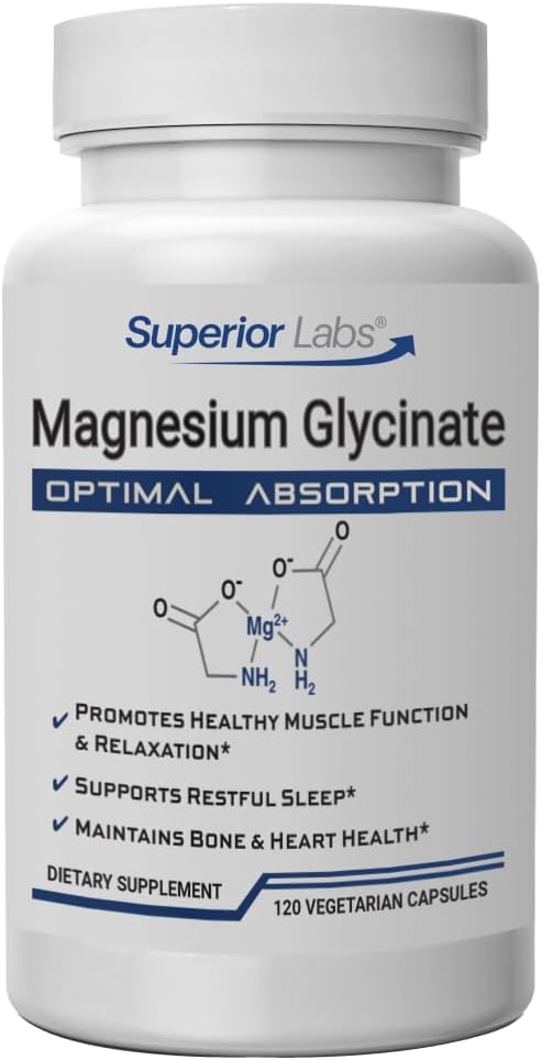 Lab Superior Magnesium Glycinate 1250 mg, High- Absorpsi, Pure Non-GMO, Supports Quality Sleep, Eases Muscle Cramps, Bone & Heart Health, 120 Veg Caps