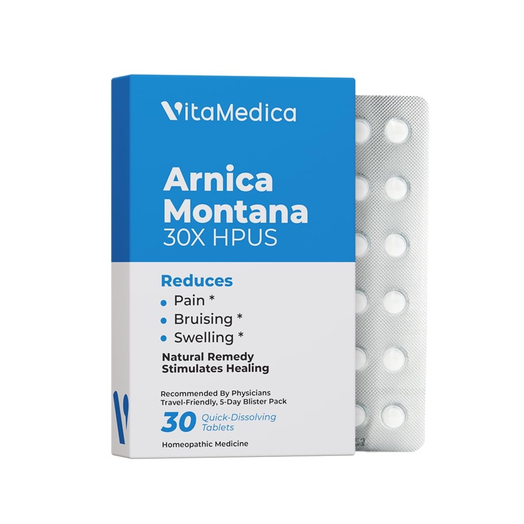 Arnica Montana 30X HPUS, Clinical Grade, Quick Dissolve Tablet, Five- Day Recovery Pack for Pack for Pain and Bruise Relief Setelah Operasi atau Injury, Natural Healing, Gentle on the Stomach - 30 Count