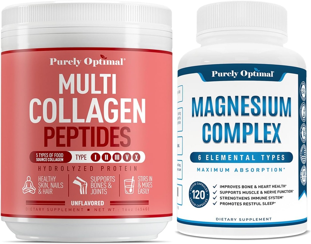 Murni Optimal Premium Multi Collagen Powder + Premium Magnesium Kompleks - Magnesium Citrate, Malate, Relaxation Muscle - 120 caps