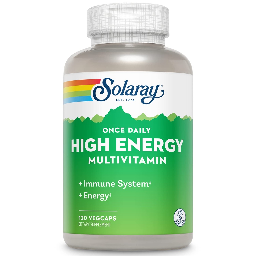 Multivitamin Energi Tinggi SOLARAY, No Iron, 1 / Day, Timed- Lepaskan Formula, Whole Food & Herb Base 120 VexCaps