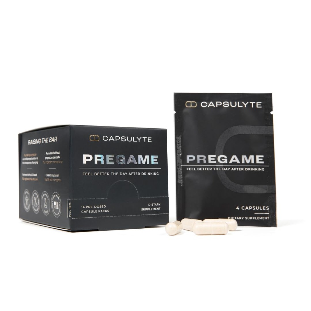 Pregame 124; Mencegah Merasa Mengerikan Setelah Minum 124; Bantuan Alkohol dan Kesehatan Liver 124; Dokter Membentuk 124; DHM, N-Acetyl Cysteine NAC, Milk Thistle 124; Kotak 14 Paket (56 Capsules)