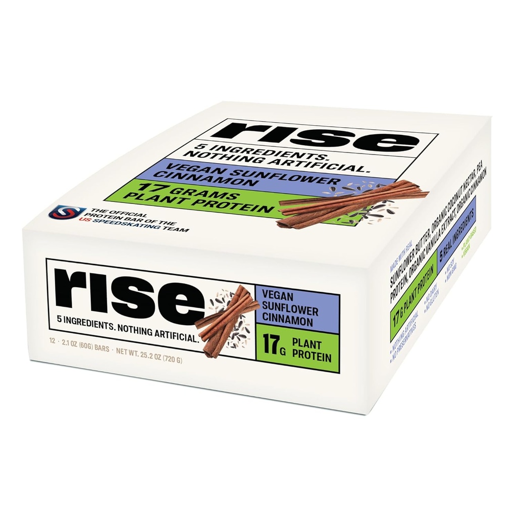 Rise Pea Protein Bar - Vegan Cinnamon Sunflower 124; Breakfast Bar & Protein Snack Protein 17g Just 5 Whole Food Ingreations N- GMO Gluten- Free Soy Free