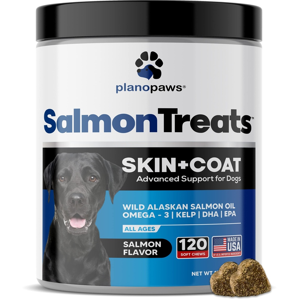 Minyak Salmon liar Alaska untuk Anjing-Anjing - Dog Skin and Coat Supplement - Shedding & Itch Relief for Dogs - Omega 3 Fish Oil for Dogs Chews - 120 Dog Allergy Chews - Dog Shdding Supplemen - Dog Vitamin
