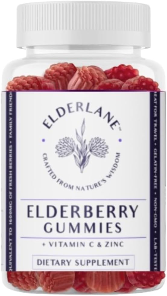 Elderlane Elderberry Gummies for Adulants and Kid - Imune Support - Non-GMO, Vegan, Gluten- Free, Glatin- Free - 60ct, 100mg