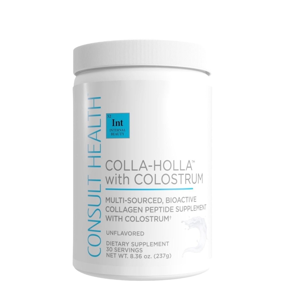 Consult Health Colla Holla - Multi- Sourced Collagen Verisol Powder with Colostrum for Skin Elasticity, Wrinkle Reduction, Healthy Hair & Joint Support. 8.36 oz