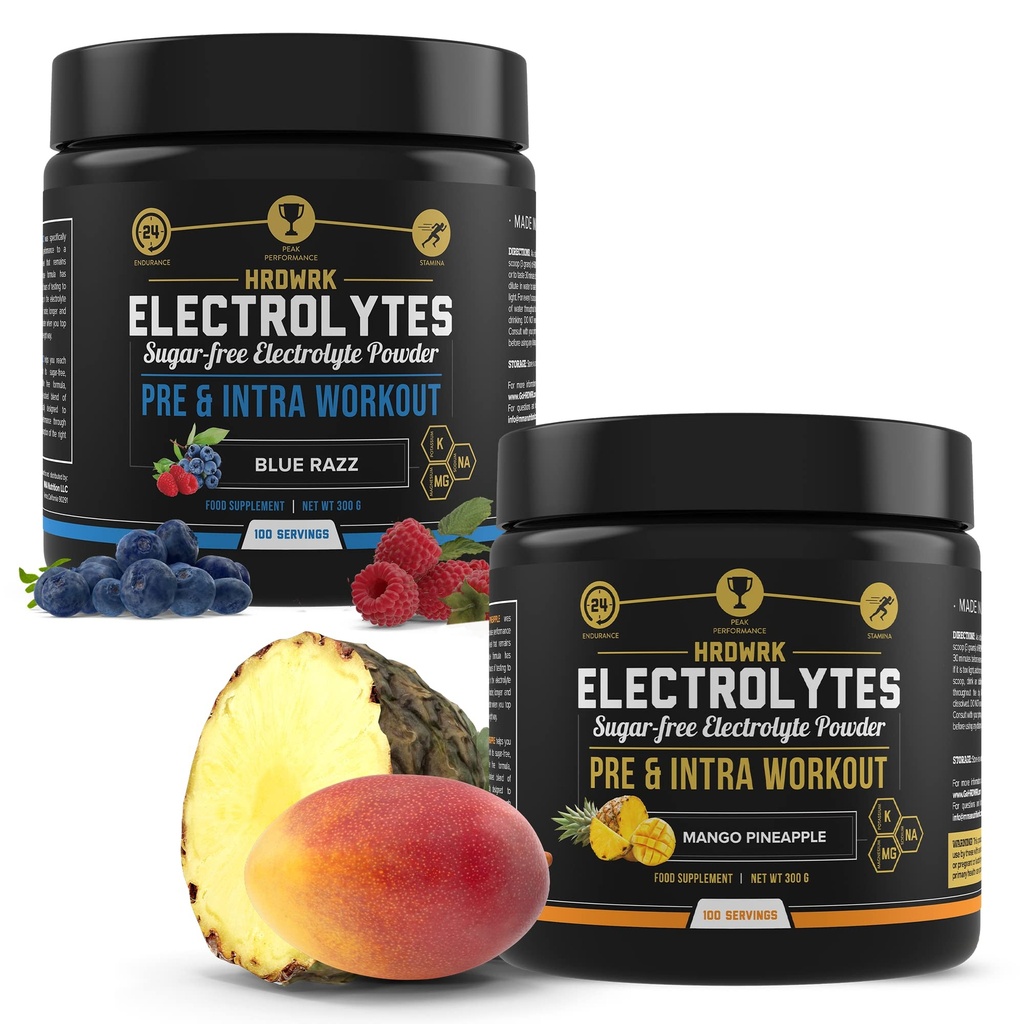 HRDWRK Electrolytes Powder dengan Magnesium, Potasium - Gula Free Electrolite Bodurance Endurance dan Mengurangi Fatigue dengan Supplemen Elektrolytes - Hydration Maksimal - Keto Friendly