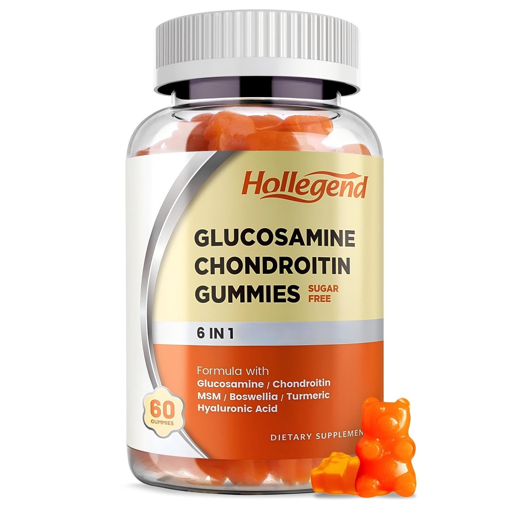 Glucosamine Chondroitin Gummies Bebas, Gummies Suplemen untuk Pria & Wanita, 60 Cacah