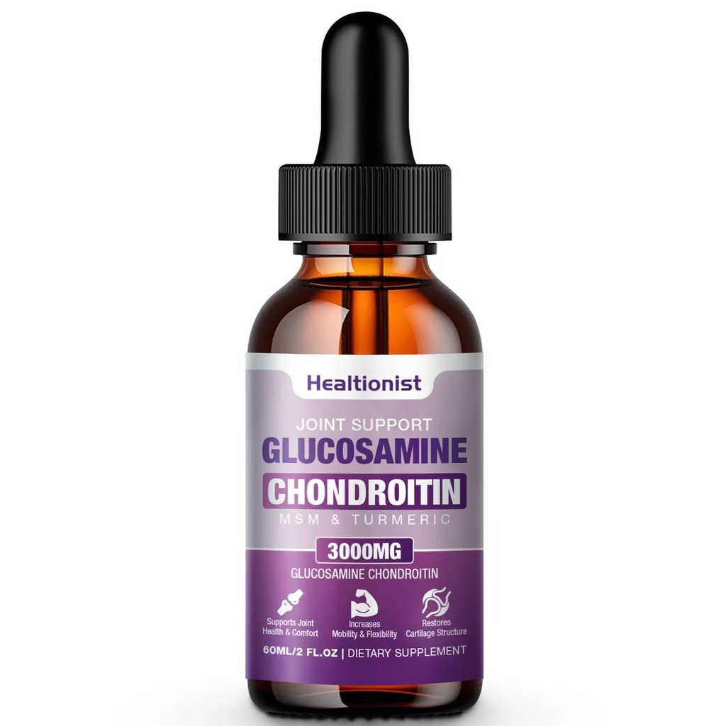 1 Pack Glucosamin Chondroitin MSM Liquid Drops, Tambahan Dukungan Bersama Untuk Pria & Perempuan, Quercetin Boswelia, Bromelain, Antioksidant Immune Dukungan (2 Fl oz)
