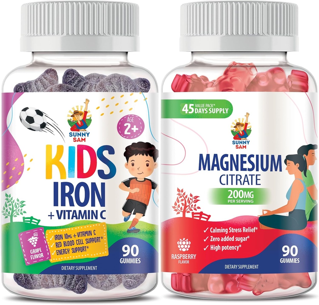 Magnesium Gummies for Adules & Iron Gummies for Kids & Adults - Iron Vitamin with Vitamin C.