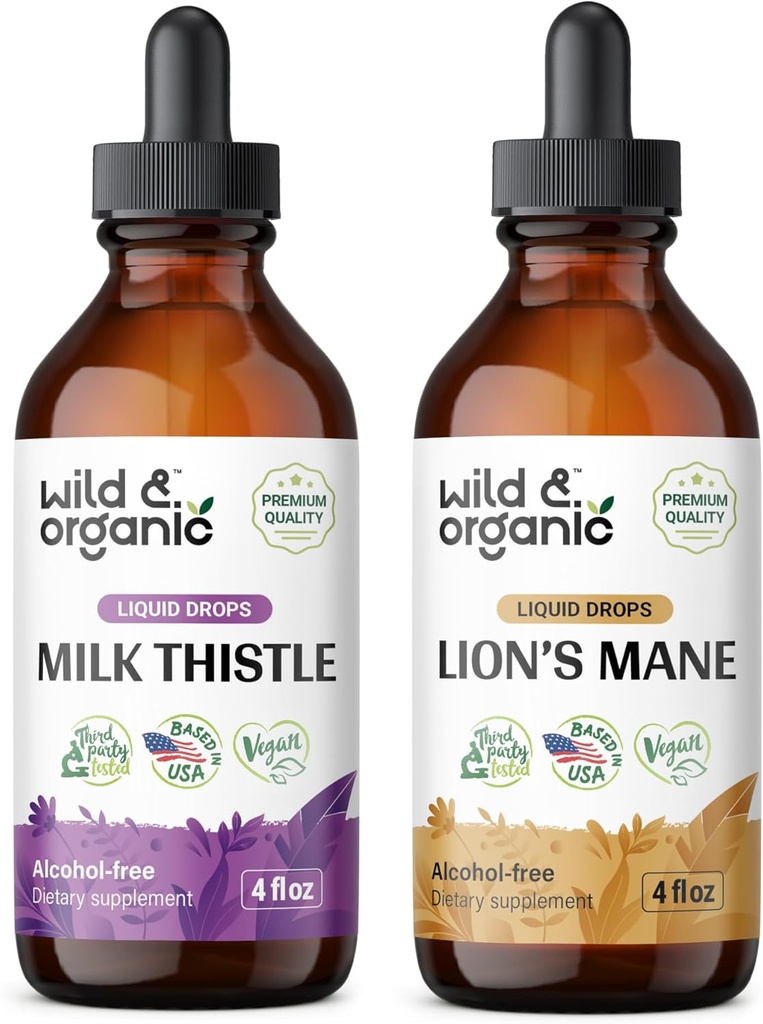 Wild & Organic Milk Thistle Tincture 4 fl oz & Lion 's Mane Tincture 4 fl oz