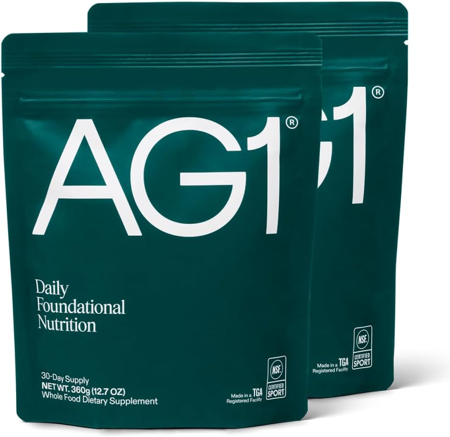 AG1 Greens Powder Supplemen 124; Impress Gut Health 124; Multivitamin, Probiosis, Gluten Free, Vegan dan Keto Friendly 124; 75 Vitamin Hijau) - 2 Pack, Formula Klasik (30 Pegawai Per Pouch)
