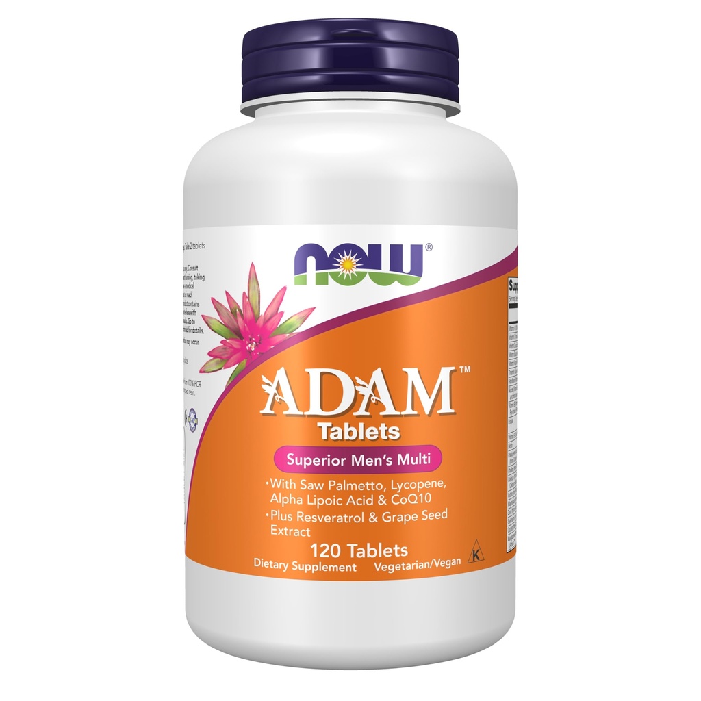 Sekarang Makanan Suplemen, ADAM ™ Men 's Multivitamin dengan Saw Palmetto, Lycopene, Alpha Lipoic Acid dan CoQ10, Ditambah Natural Resveratrol & Grap Seed Ekstrak, 120 Tablet
