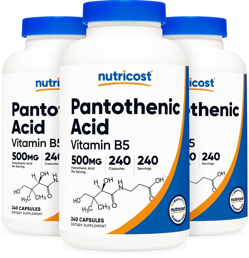 Nutricost Pantothenic Acid (Vitamin B5) 500mg, 240 Capsules (3 Botol)