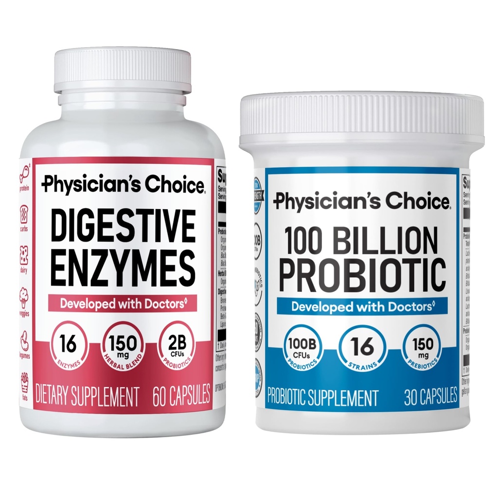 Physician 's CHOICE 100 Miliar + Digetical Enzyme 60ct Bundle - Advanced Gut Health Support