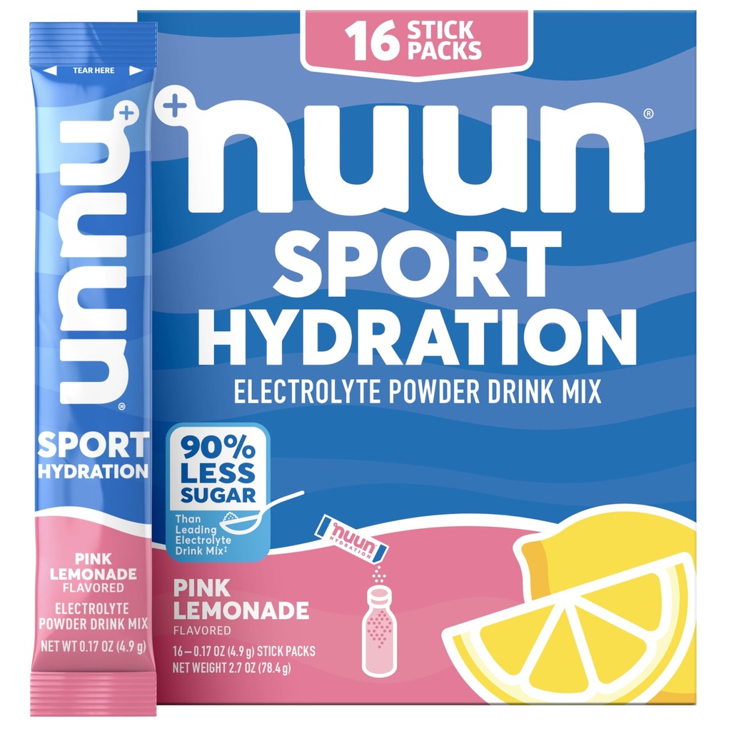 Nuun Sport Electrolyte Powder Packet with Magnesium, Kalsium, Potasium, Klorida, dan Sodium, Paket Hidration for On- the Go, Pink Lemonade Flavor, Gluten Free & Vegan, 16 Single Servings